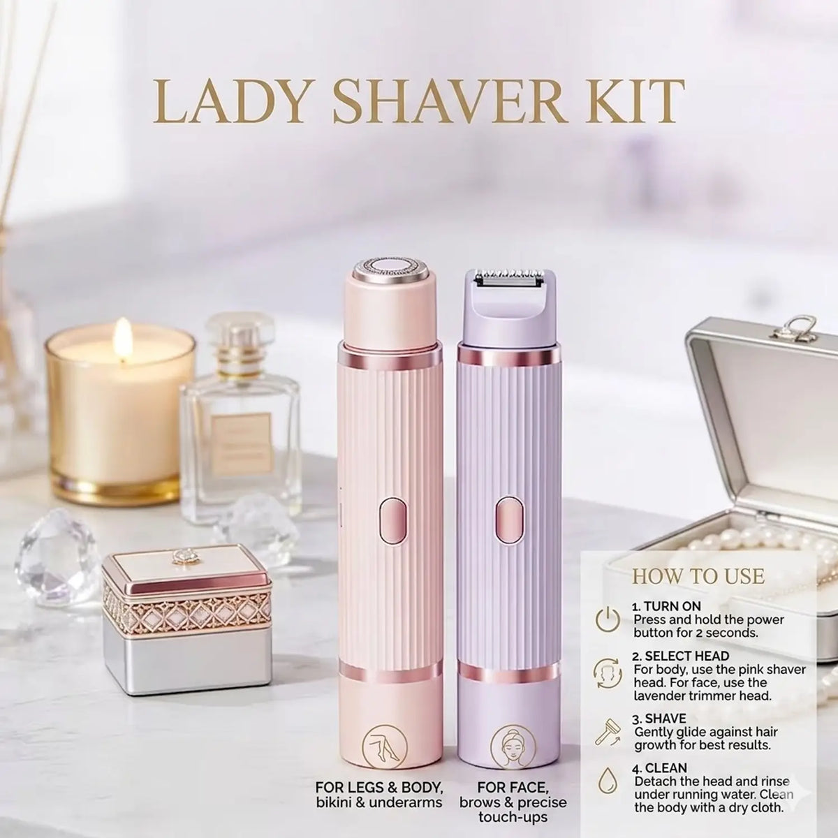 2-in-1 Women’s Electric Shaver & Bikini Trimmer | Dual-Head Wet & Dry Body Hair Remover