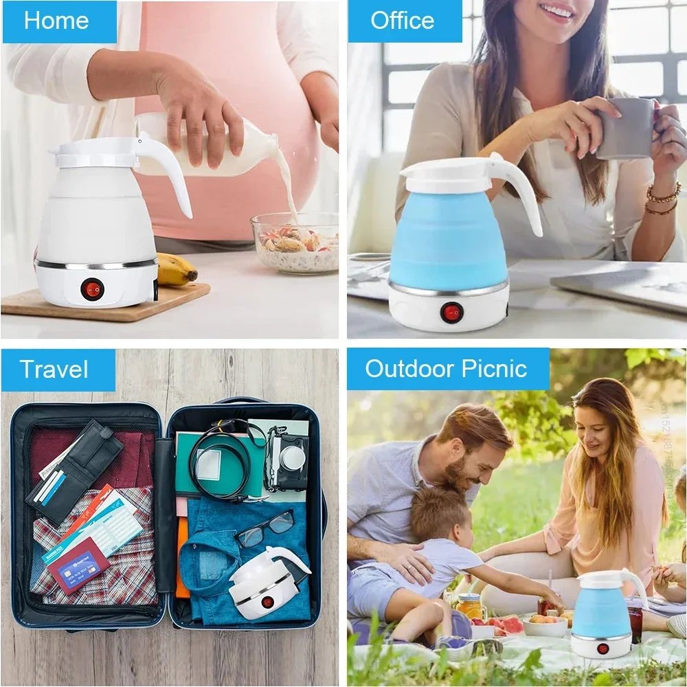 600ml Foldable Electric Kettle | 600W Portable Travel Water Boiler with Food-Grade Silicone
