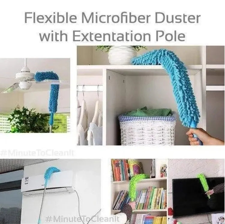 Microfiber Fan Duster with Telescopic Stainless Steel Handle | Flexible Ceiling Fan & Home Cleaning Brush