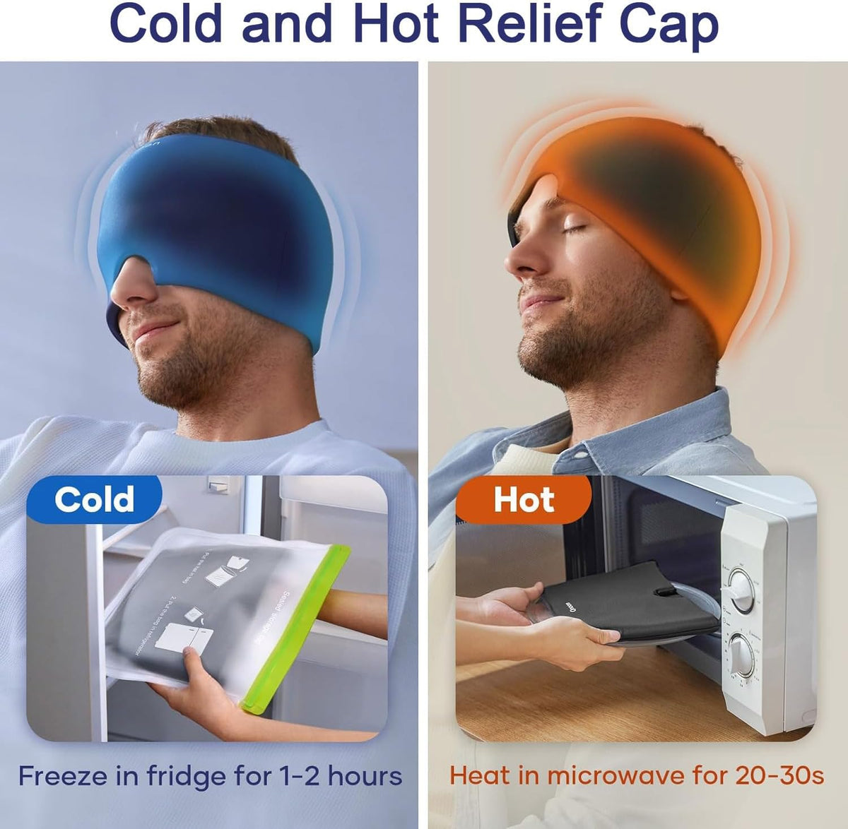 Cooling Headache Relief Cap with Reusable Ice Gel Pack | Hot & Cold Therapy Head Wrap
