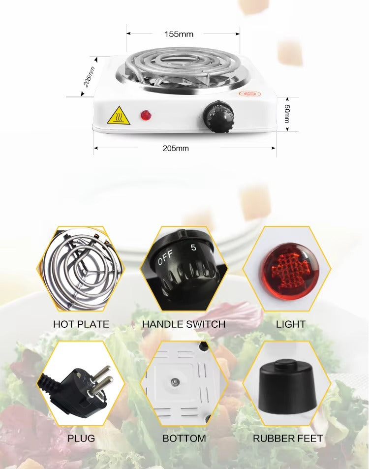 1000W Electric Hot Plate Stove | Adjustable Temperature Portable Cooker with Metal Body