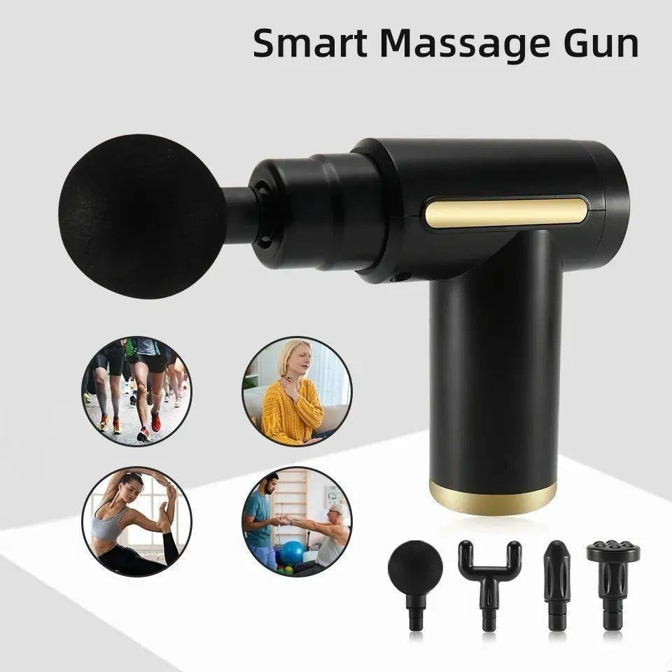 Smart Percussion Massage Gun | Deep Tissue Muscle Massager with 4 Interchangeable Heads
