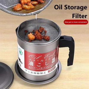 1.4L Oil Filter Pot with Strainer | Kitchen Cooking Oil Storage & Reusable Oil Container