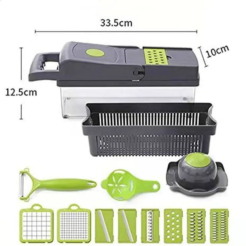 16-in-1 Multifunctional Vegetable Chopper & Slicer | Manual Food Cutter with Colander & Storage Container
