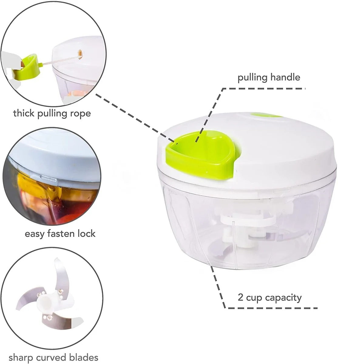 Manual Spin Chopper | Hand-Pulled Vegetable Cutter with Stainless Steel Blades for Fruits & Vegetables