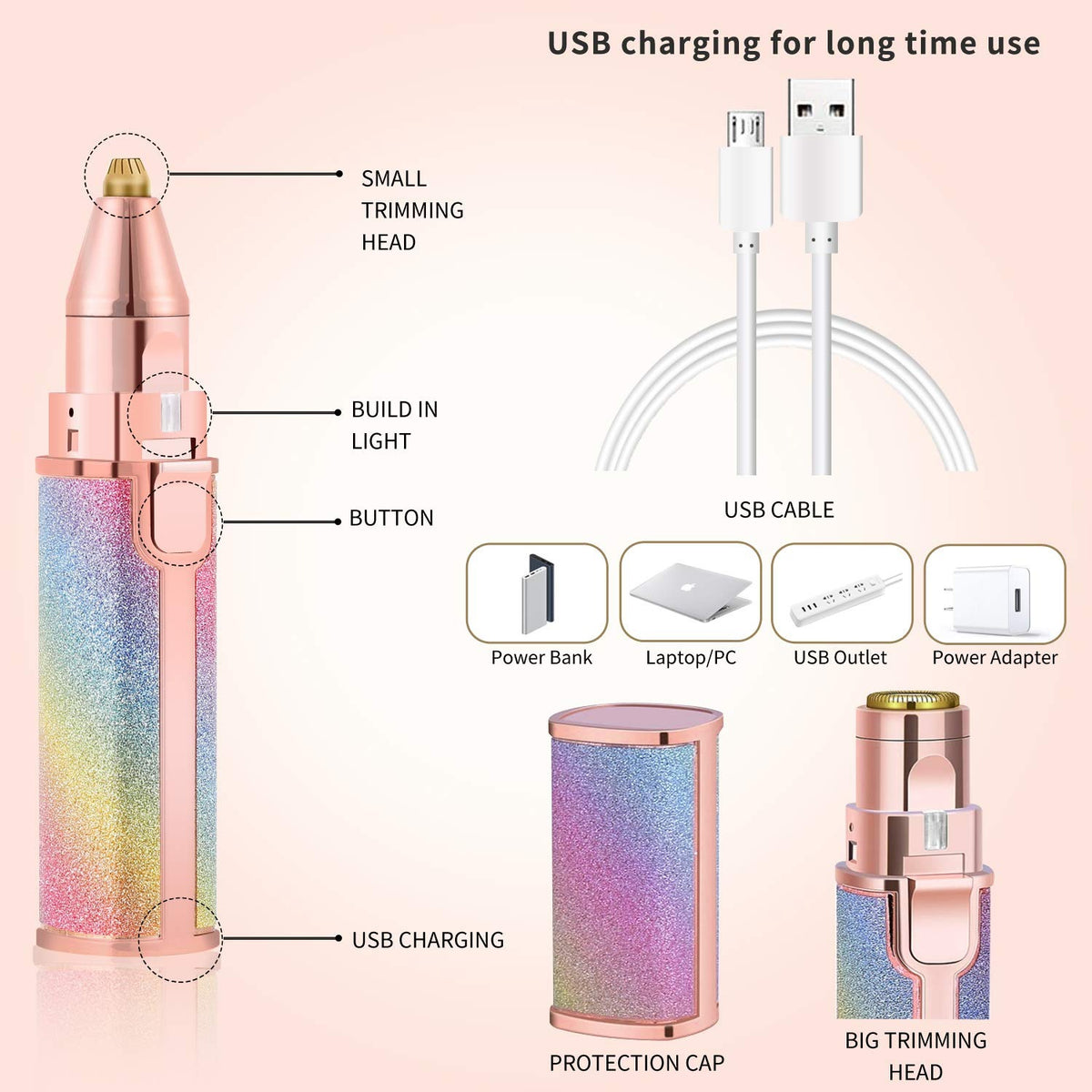 2-in-1 Electric Eyebrow Trimmer & Facial Hair Remover with USB Charging