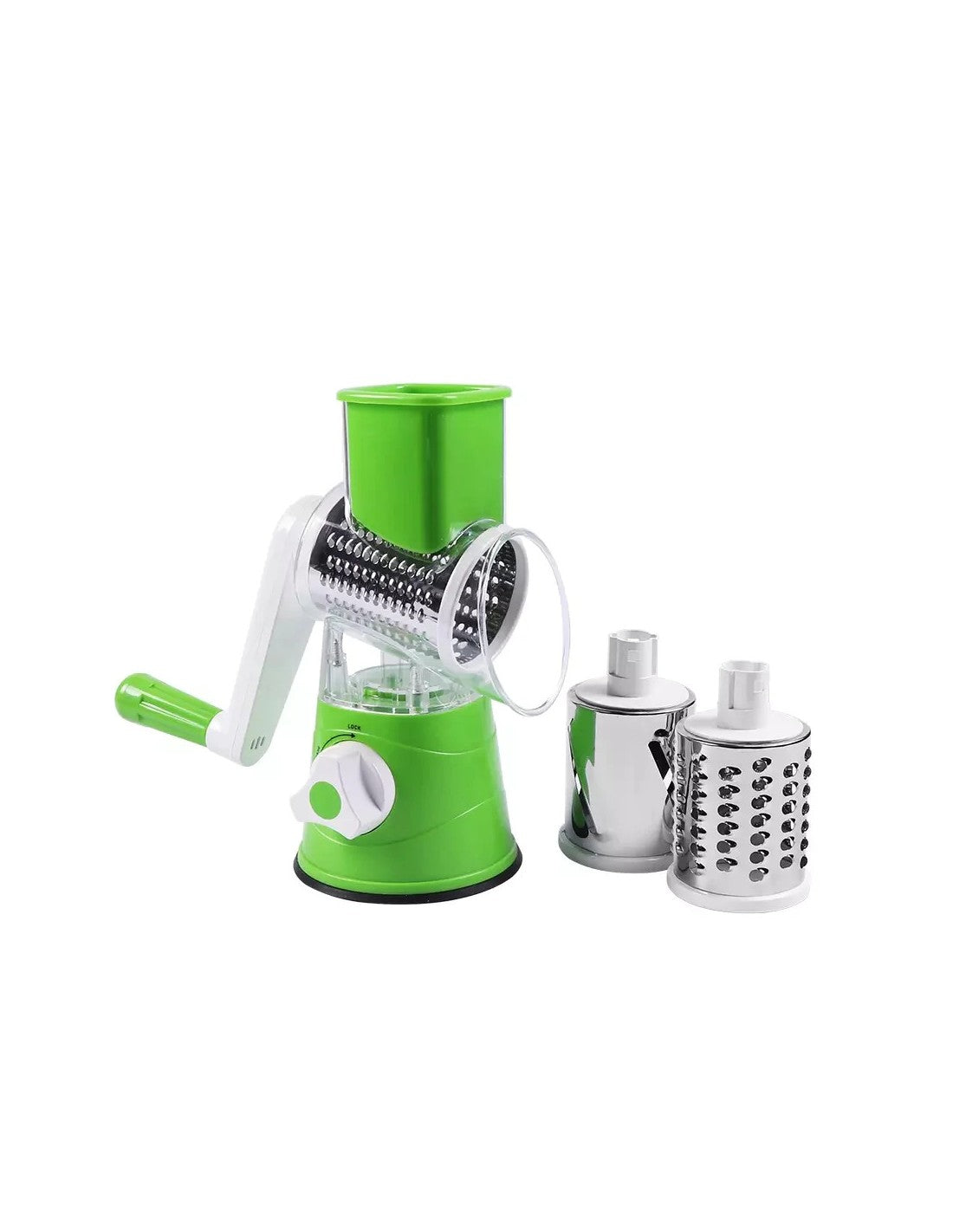 3-in-1 Manual Vegetable Cutter & Grater | Hand Crank Drum Slicer with 3 Interchangeable Stainless Steel Blades