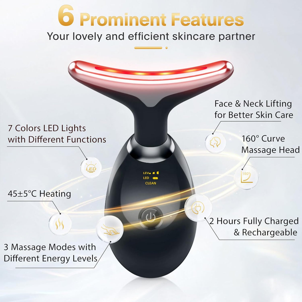 Rechargeable Electric Face Massager | 3-Mode Facial Beauty Device with 45°C Warming