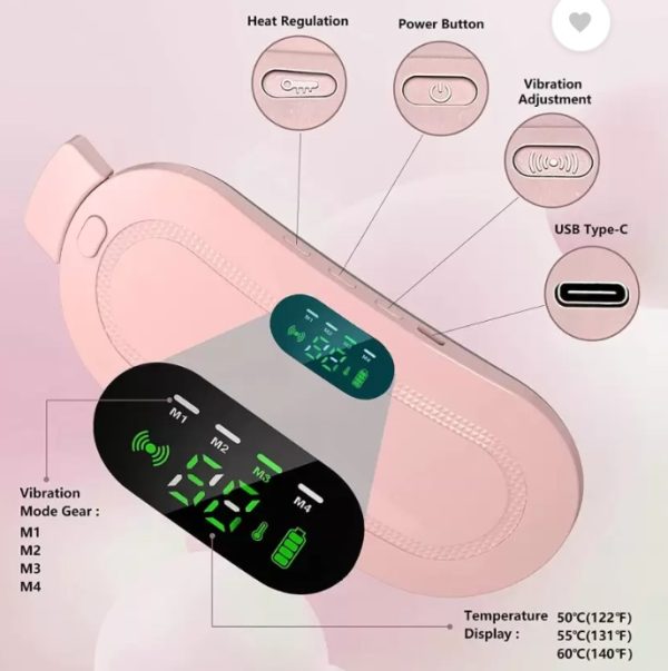 Portable Menstrual Heating Pad Belt | Electric Period Cramp Relief Belt with 3 Heat Levels & 4 Massage Modes