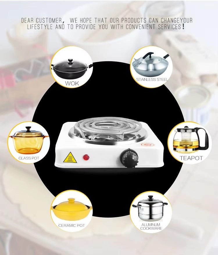1000W Electric Hot Plate Stove | Adjustable Temperature Portable Cooker with Metal Body