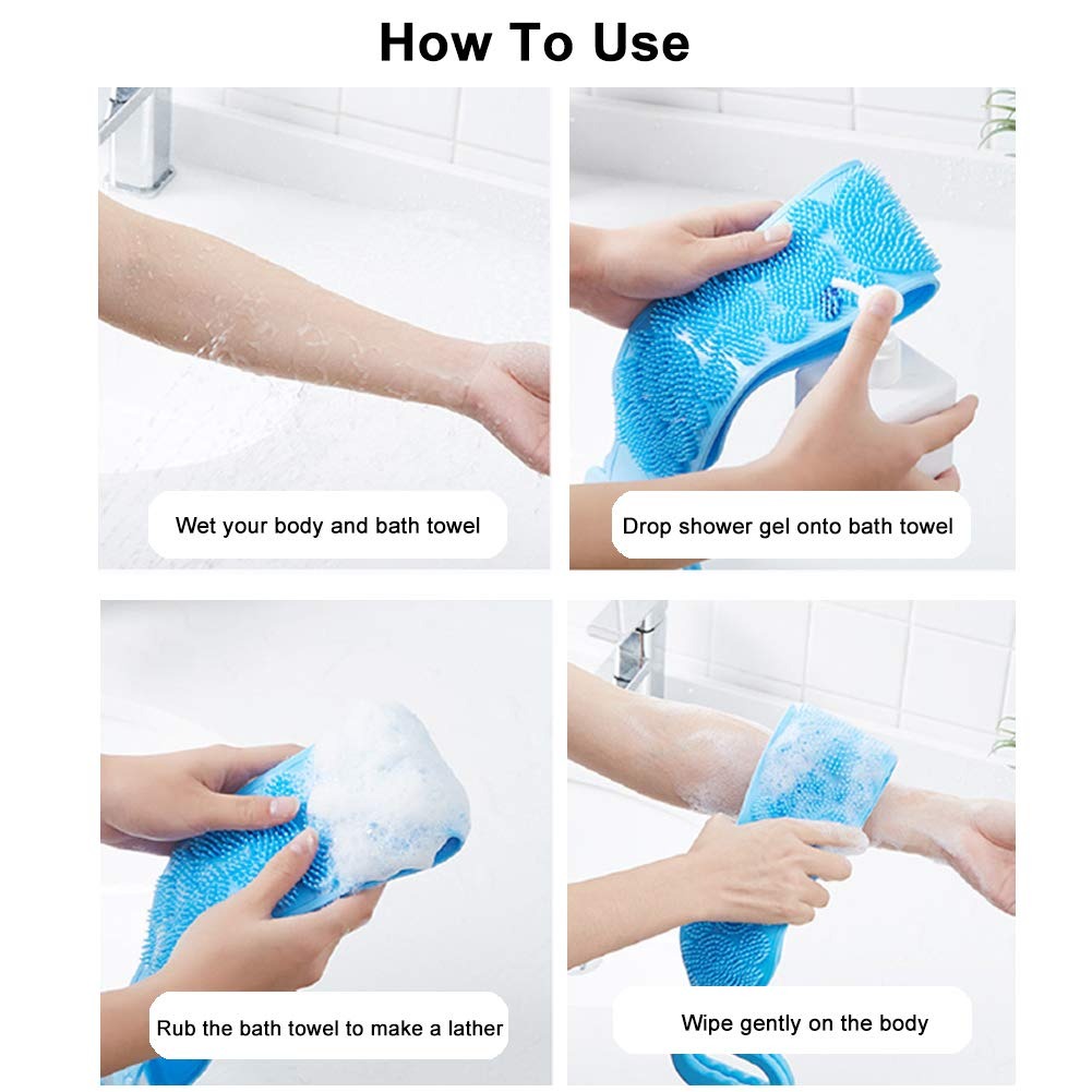 Pack of 2 Silicone Back Scrubbers | Double-Sided Exfoliating Body Bath Belts for Deep Cleansing