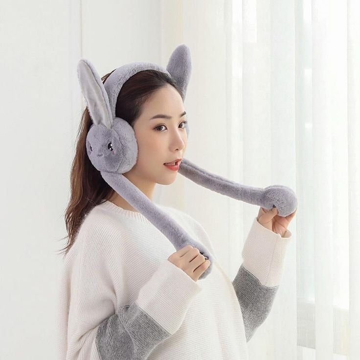 Fluffy Rabbit Ears Headband | Soft Plush Moving Ears Earmuffs for Winter & Casual Wear