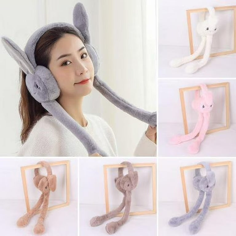 Fluffy Rabbit Ears Headband | Soft Plush Moving Ears Earmuffs for Winter & Casual Wear