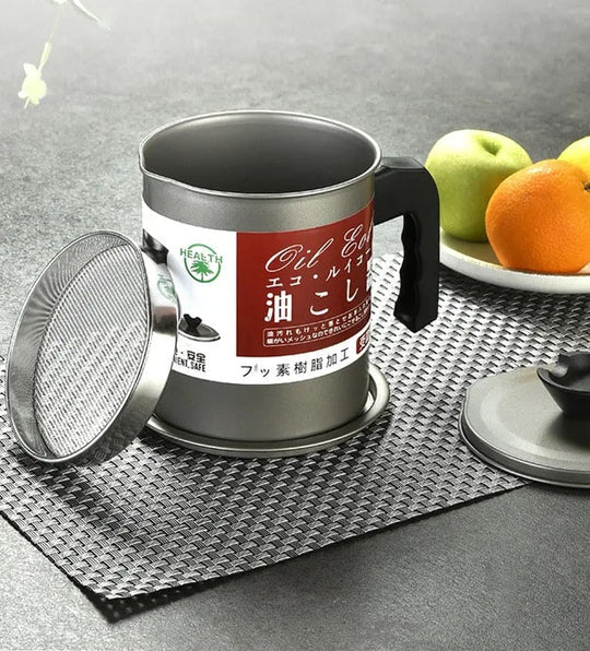 1.4L Oil Filter Pot with Strainer | Kitchen Cooking Oil Storage & Reusable Oil Container